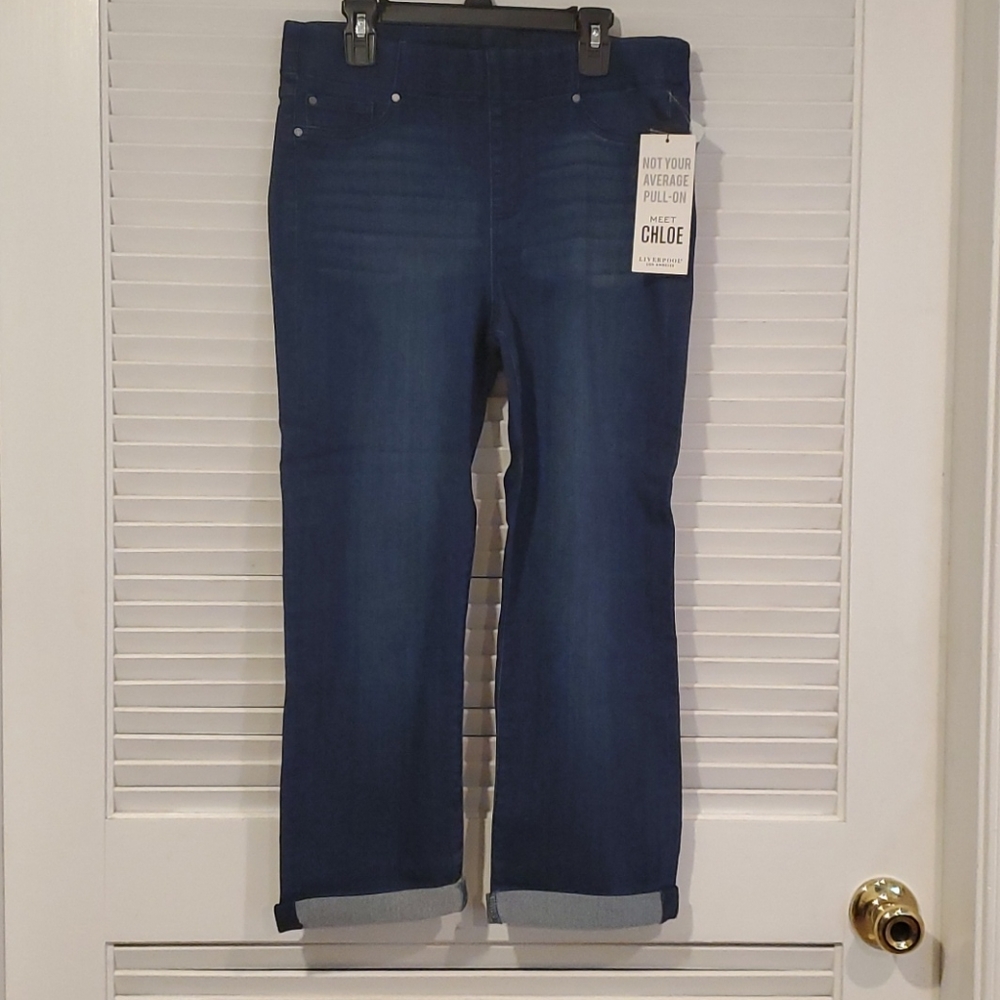 COPY - Liverpool - Chloe Pull On Crop Rolled Cuff Demin